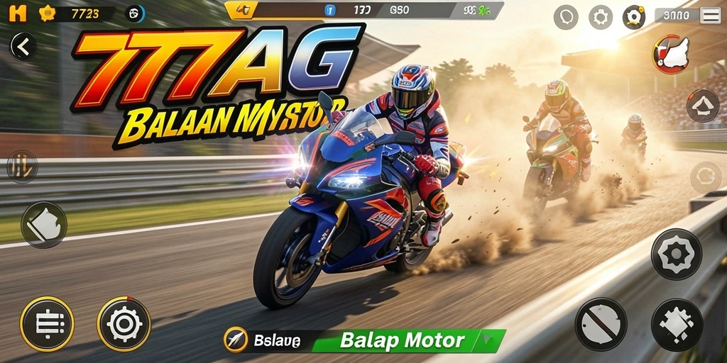 Tampilan antarmuka balapan motor yang menarik dan dinamis.
