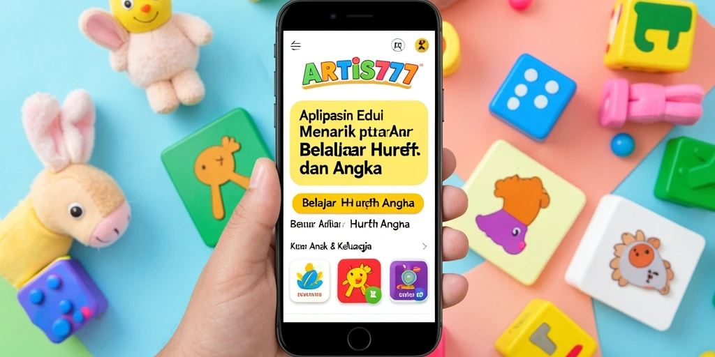 Antarmuka aplikasi ARTIS777 untuk belajar huruf dan angka.