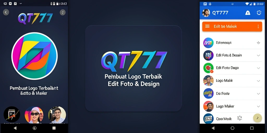 Antarmuka QT777 menampilkan berbagai fitur Logo Maker yang inovatif.
