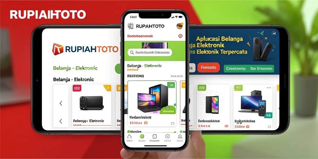 Antarmuka aplikasi RUPIAHTOTO yang menampilkan berbagai produk elektronik.