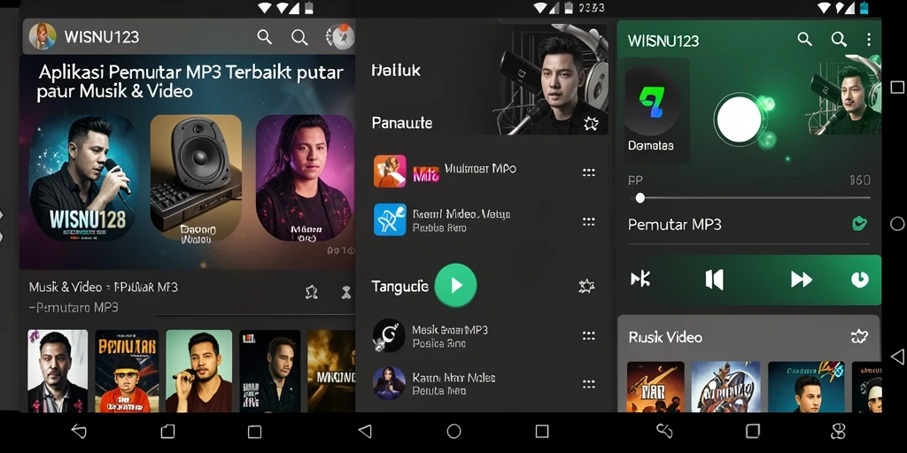 Tampilan antarmuka WISNU123 yang sederhana dan menarik untuk Pemutar MP3.